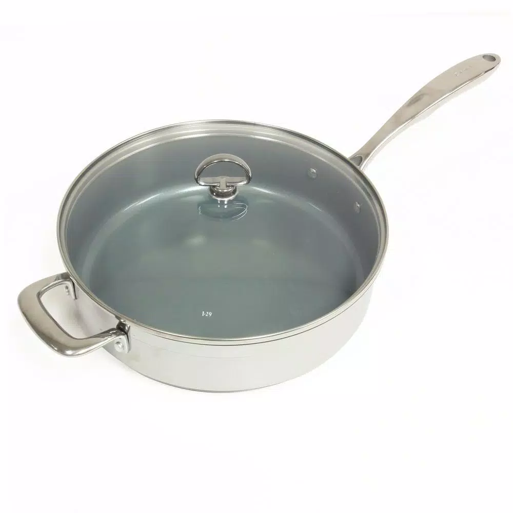 Chantal Induction 21 Steel 11.5 in. Stainless Steel Ceramic Nonstick Skillet with Glass Lid, Brushed Stainless Steel