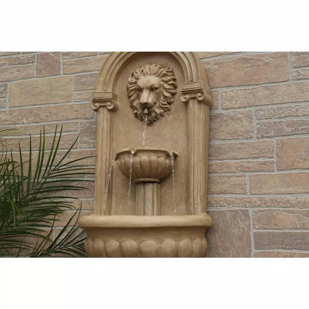 Kenroy Home Royal Resin Lionhead Wall Fountain - Sandstone Finish Mediterranean Outdoor Water Feature