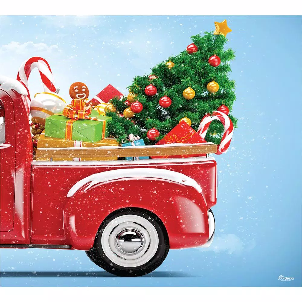 My Door Decor 7 ft. x 8 ft. Red Truck Christmas Garage Door Mural Banner