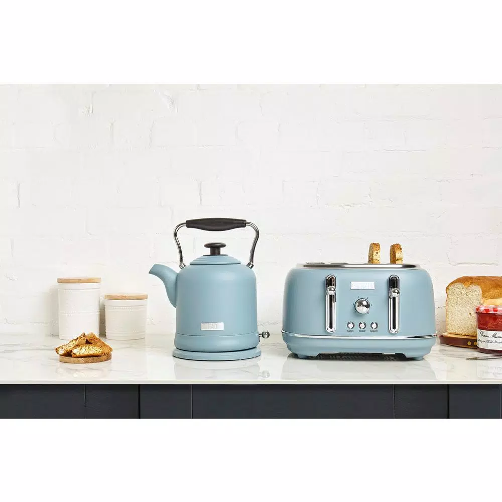 Haden Highclere 4-Slice Wide Slot Retro Toaster, Pool Blue