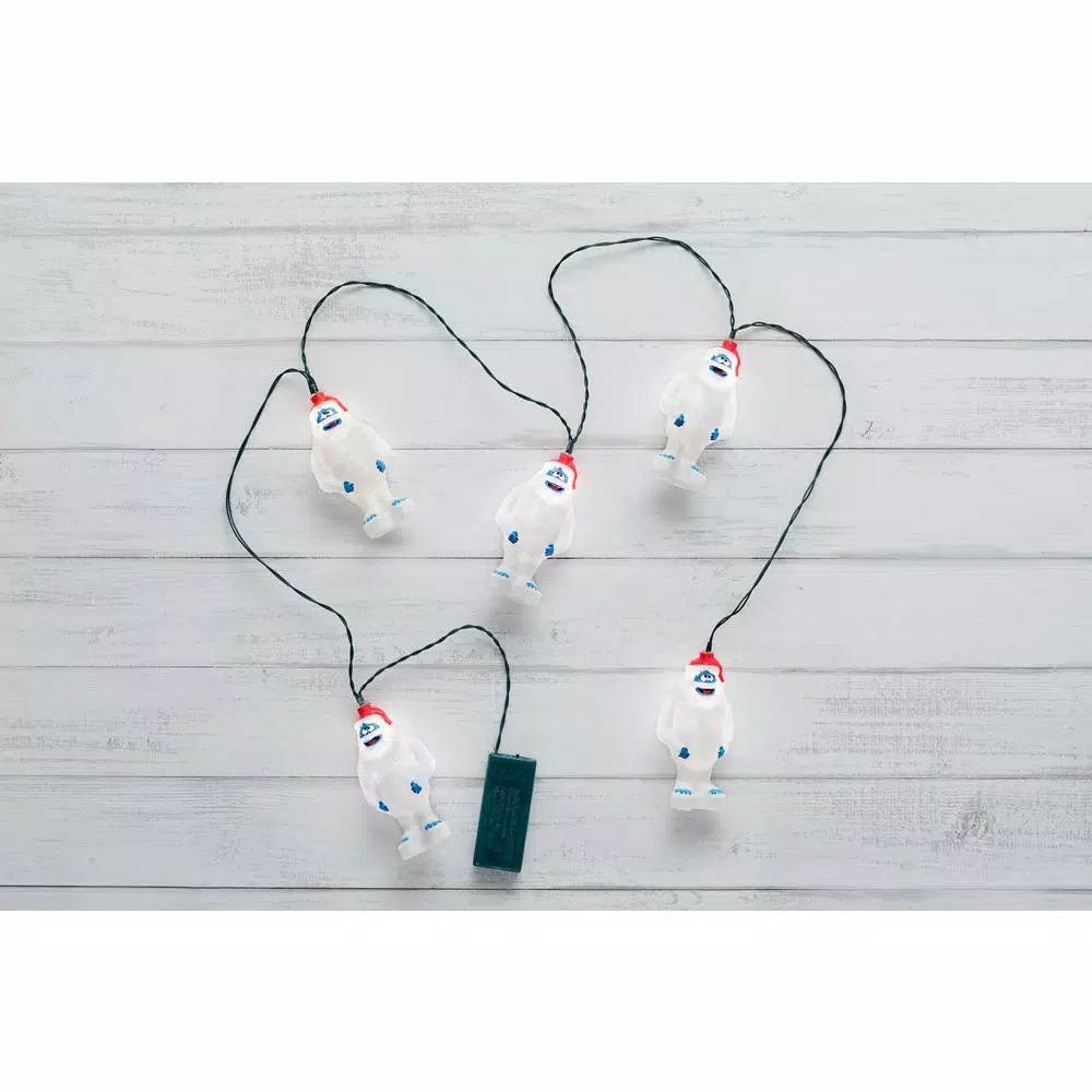 Rudolph 4 in. 5-Light White LED Bumble with Santa Hat Christmas Specialty Lights, Battery Operated, 56 in.