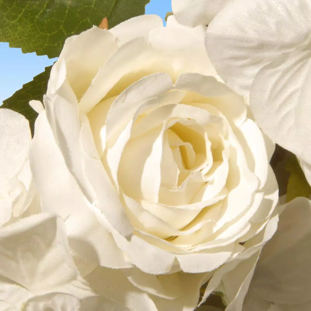 National Tree Company 16 in. White Rose Wreath with Green Leaves - Artificial Floral Wreath for Weddings and Special Occasions