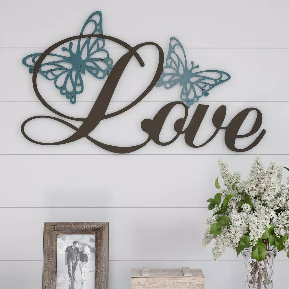 Lavish Home "Love" Metal Cutout Wall Decor Sign with Butterfly Accents