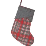 VHC Brands Anderson 15 in. Rustic Christmas Stocking - Cherry Red & Iron Grey Plaid thumbnail 1