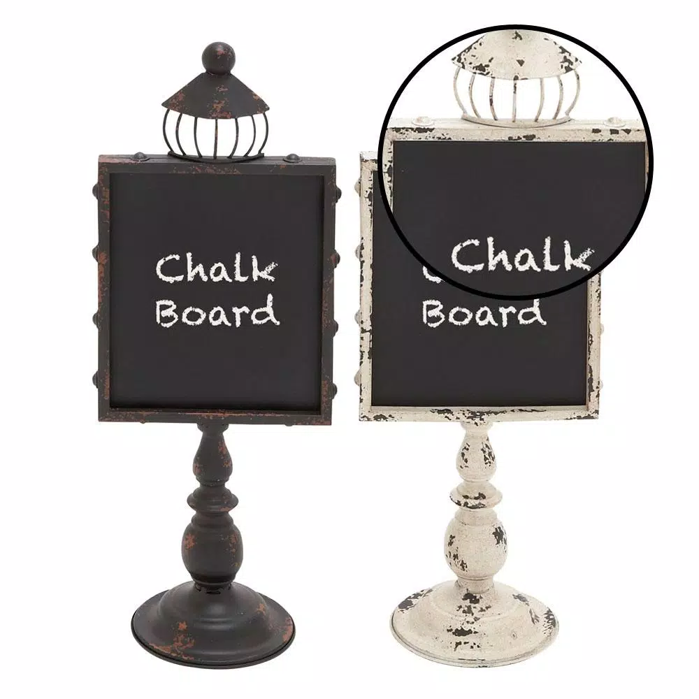LITTON LANE 21 in. Rustic Wooden Chalkboard Set with White and Black Iron Stands (2-Pack)