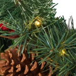 Noble House 24 in. Mixed Pine Artificial Christmas Wreath with Pine Cones, Berries, and Warm White LED Lights thumbnail 3