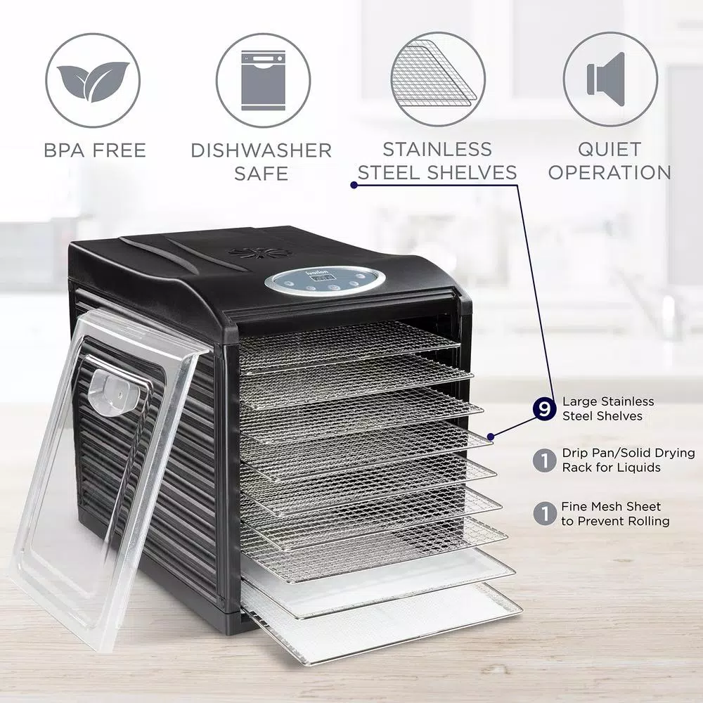 Ivation Stainless Steel Food Dehydrator Machine with 9 Trays, 600W Digital Timer & Temperature Control