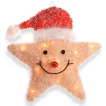 National Tree Company 18 in. Pre-Lit Smiling Yellow Star with Santa Hat - LED Holiday Decoration thumbnail 1