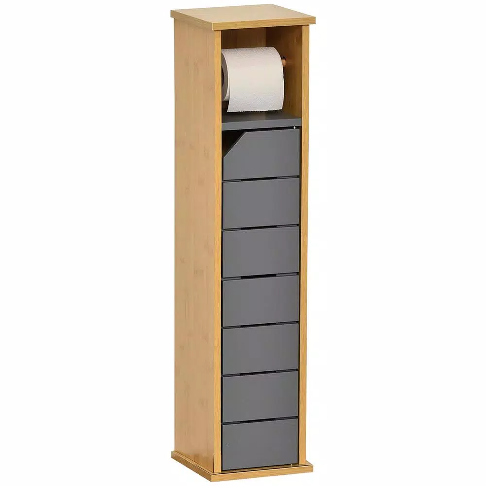 Unbranded Noumea 2-in-1 Wood Toilet Paper Holder and Floor Storage Cabinet - Gray/Brown