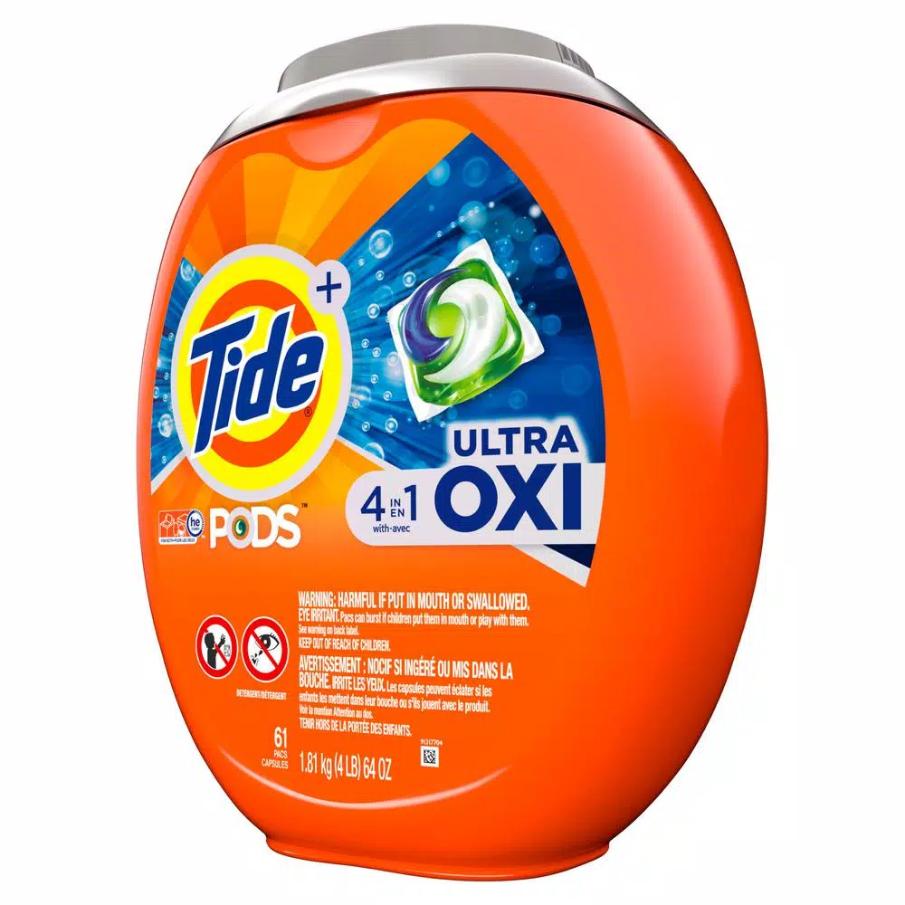 Tide PODS Ultra OXI Laundry Detergent Pods, 4-in-1 Stain Remover & Color Protector, HE Compatible, 61-Count