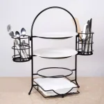 Creative Home 3-Tier Black Iron Buffet Caddy Serving Rack with Napkin and Flatware Holders thumbnail 5