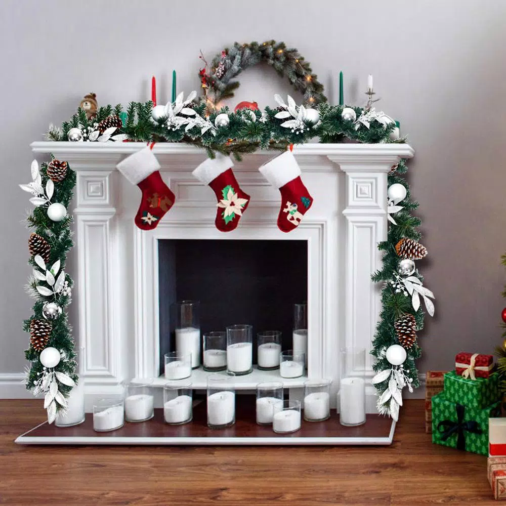 Costway 9 ft. Pre-Lit Artificial Pine Garland with 50 LED Lights, Pinecones, and Berries