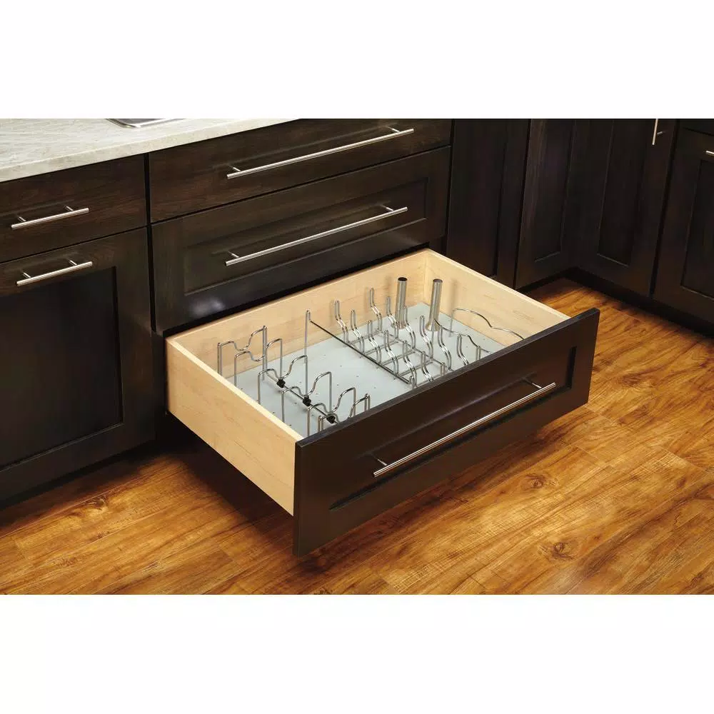 Rev-A-Shelf Chrome Drop-in Lid Organizer for Drawer Peg Board System, 16.875 in. D