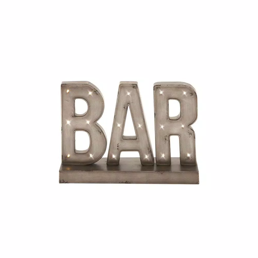 LITTON LANE Gray Bar Marquee LED Lighted Sign - Industrial Gunmetal Gray Metal Tabletop Decor