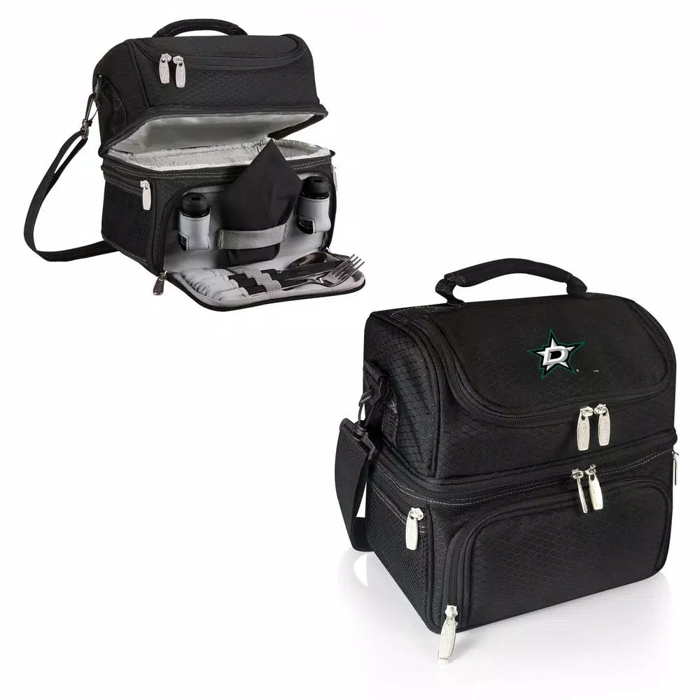 Picnic Time Pranzo Dallas Stars Black Insulated Lunch Bag and Picnic Tote with Flatware Set