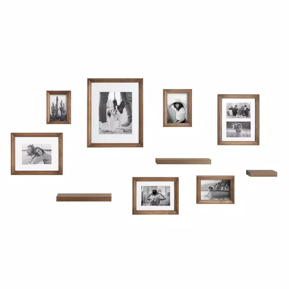 Kate and Laurel Bordeaux Natural Wood Gallery Wall Frame and Shelf Set, 10-Piece Rustic Decor Kit