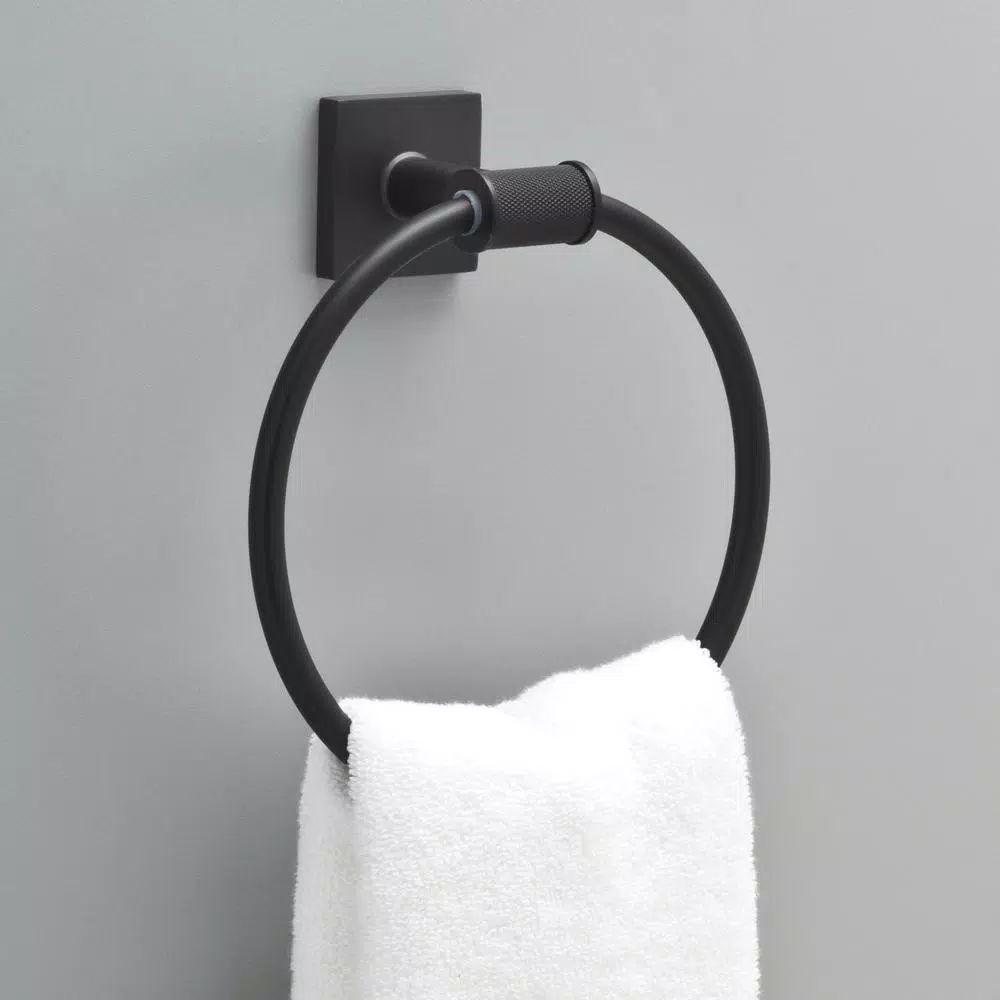 Delta Averland Matte Black Hand Towel Ring - Contemporary Zinc Wall Mount