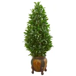 Nearly Natural 56-In. Bay Leaf Cone Topiary Artificial Tree with Decorative Wood Planter thumbnail 1