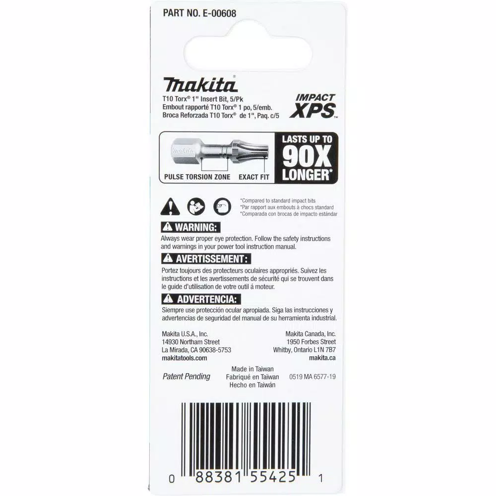 Makita ImpactXPS T10 Torx 1 in. Insert Bits, 5-Pack