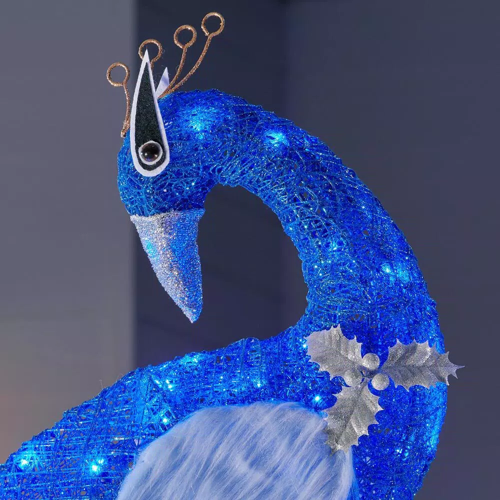 Home Accents Holiday 70 in. Blue Peacock LED Yard Decoration with 120 Lights