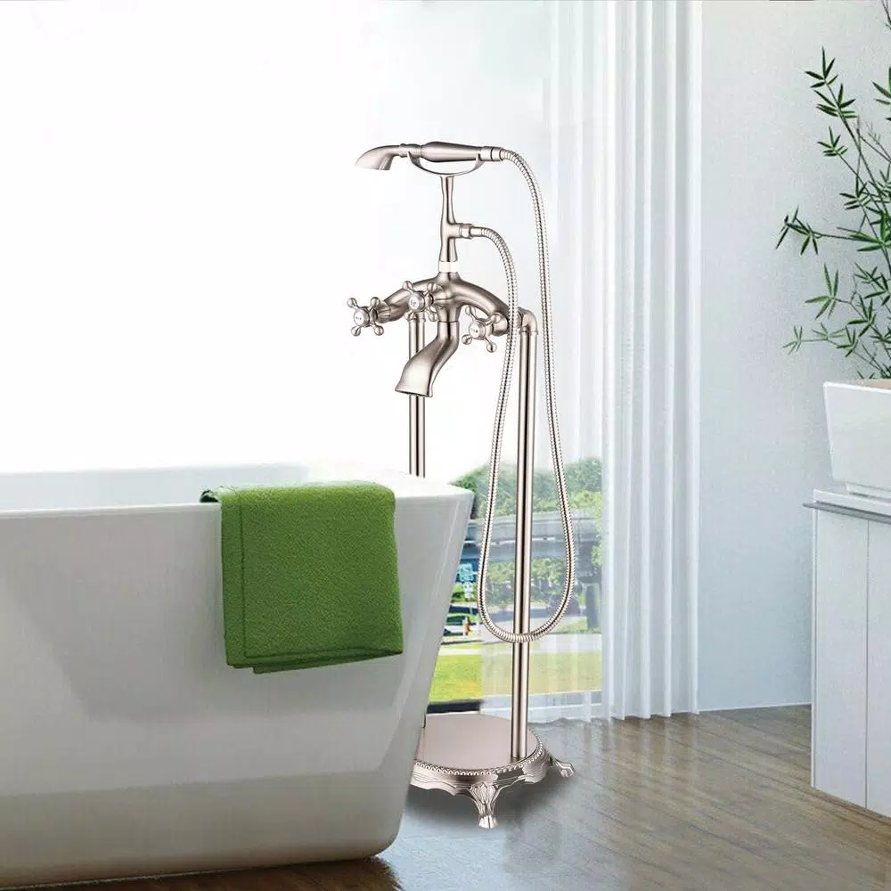 Vanity Art 40 in. Freestanding Single-Handle Claw Foot Tub Faucet with Hand Shower, Brushed Nickel