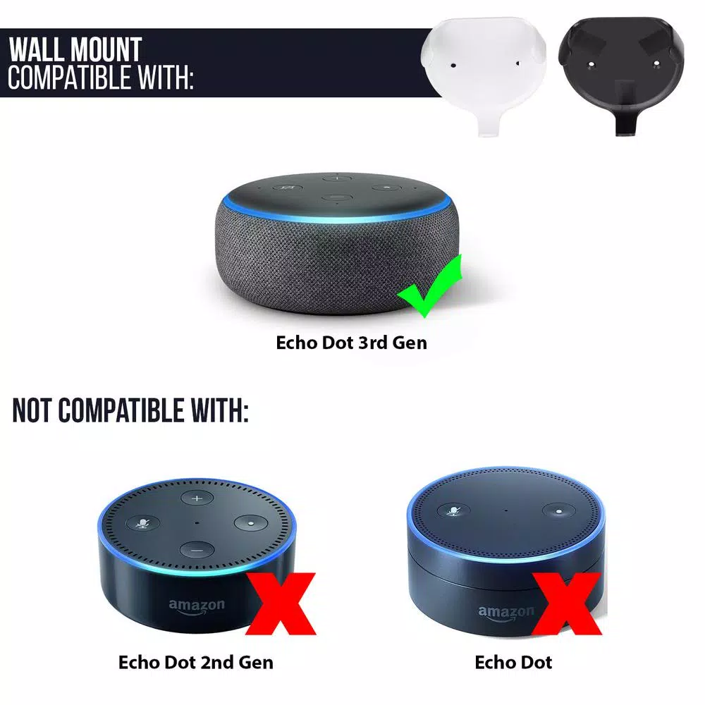 Wasserstein Wall Mount for Echo Dot (3rd Gen) - Black (2-Pack)