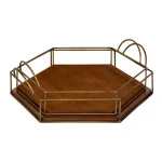 Kate and Laurel Westland Mid-Century Modern Wood and Metal Nesting Tray Set, Brown and Gold thumbnail 1