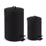 Innovaze New York Style Round Black Metal Step-On Trash Can Set - 12L & 3L Capacity thumbnail 1