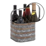 LITTON LANE 4-Bottle Iron Wine Holder with Handle - 2-Tone Patina Silver and Brass thumbnail 3
