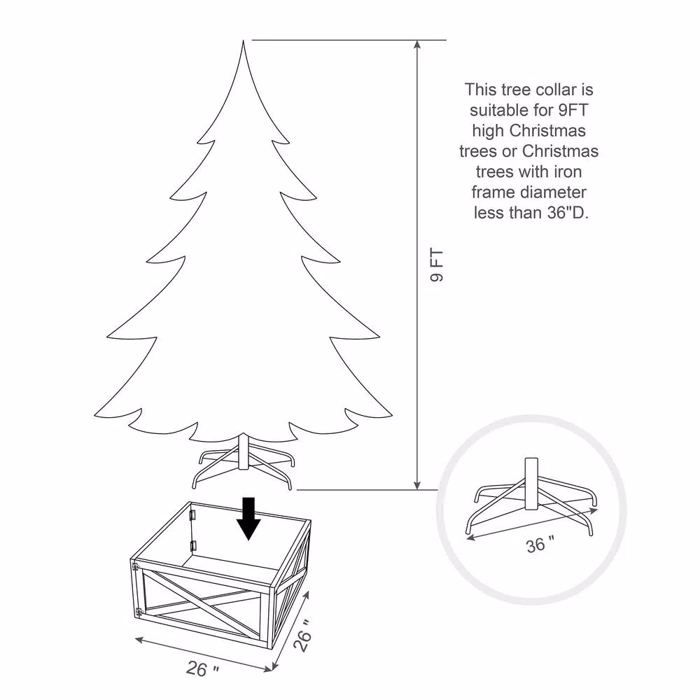 Unbranded 26 in. Washed White Wooden Tree Collar - Handcrafted Solid Wood Tree Box