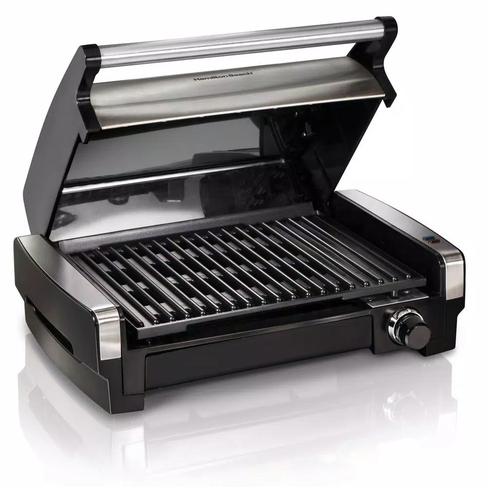 Hamilton Beach Searing Grill 118 sq. in. Stainless Steel Indoor Countertop Grill with Non-Stick Plates