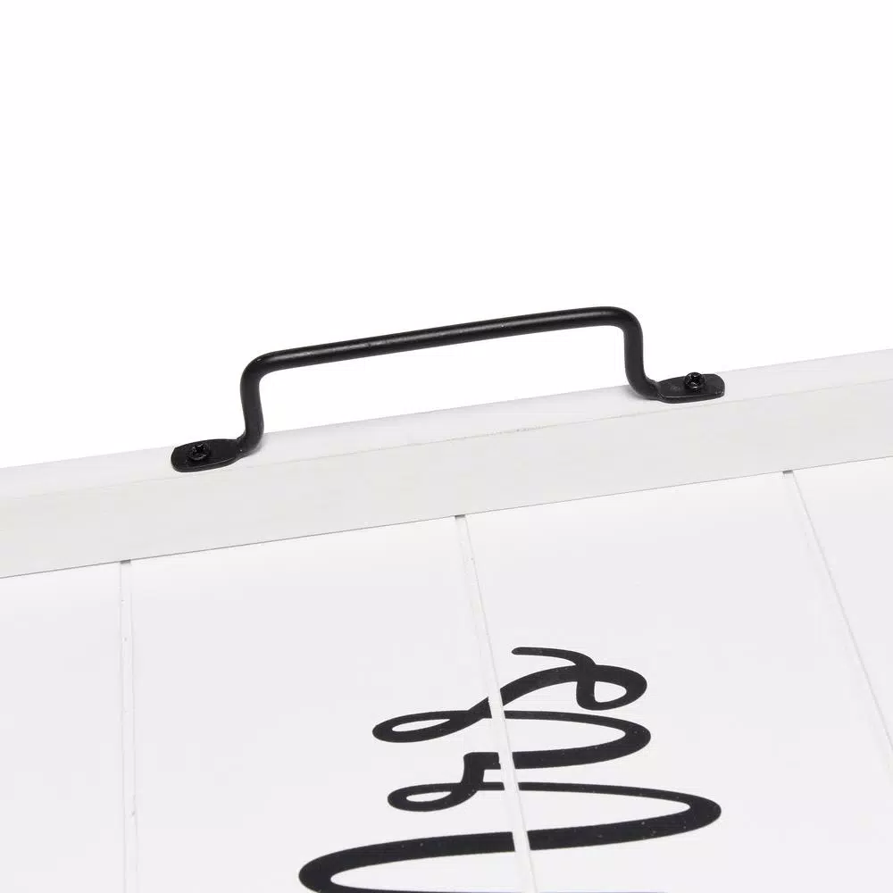Elegant Designs White Wash Wooden Decorative Serving Tray with Black Metal Handles - Mr. and Mrs. Farmhouse Style