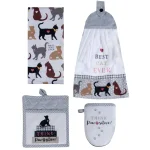 Kay Dee Fur Real Pets Cat Themed Cotton Kitchen Textile Set, 4-Piece Tan Pot Holder & Towel Set thumbnail 1
