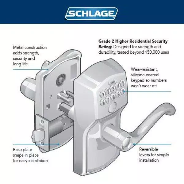 Schlage Elan Satin Chrome Electronic Keypad Door Lever with Plymouth Trim