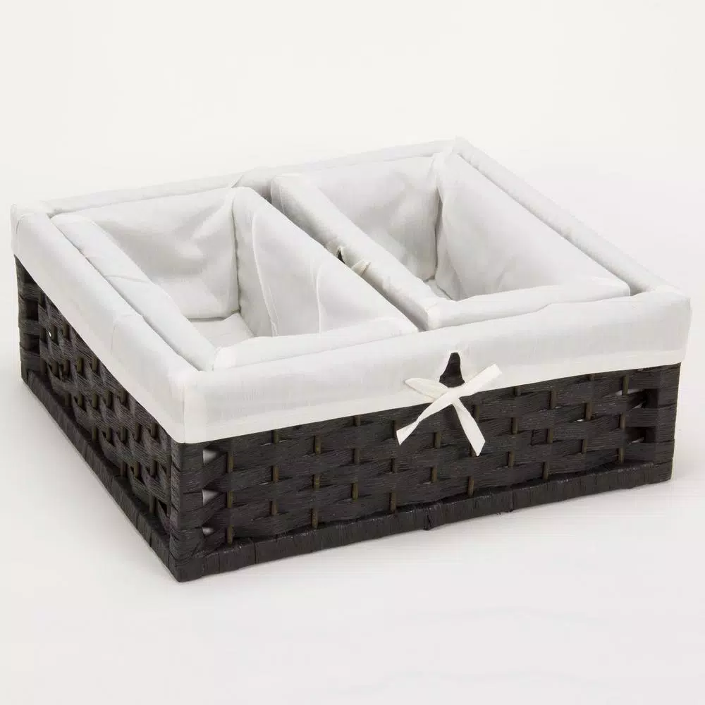 Household Essentials Black Paper Rope Wicker Utility Basket Set of 3 with Washable Cotton Liners