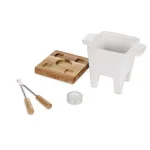Boska Exclusive Collection 4-Piece Ceramic Fondue Set with Oak Wood Base - White thumbnail 2