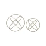 LITTON LANE Silver Nickel Aluminum Ring Decorative Orbs, Set of 2 - Modern Geometric Sculptures thumbnail 2
