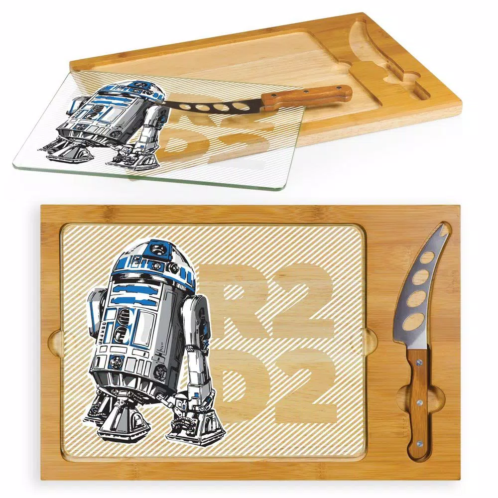 TOSCANA R2-D2 Icon Glass Top Serving Tray and Cheese Knife Set, Rubberwood & Bamboo