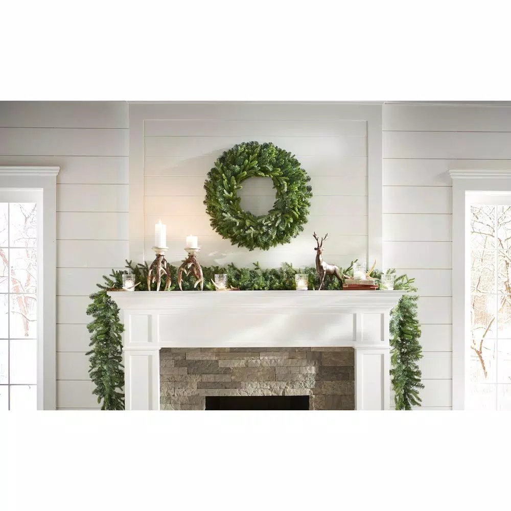 Home Accents Holiday 12 ft. Pre-Lit Norway Garland with 70 Warm White LED Lights, Battery Operated