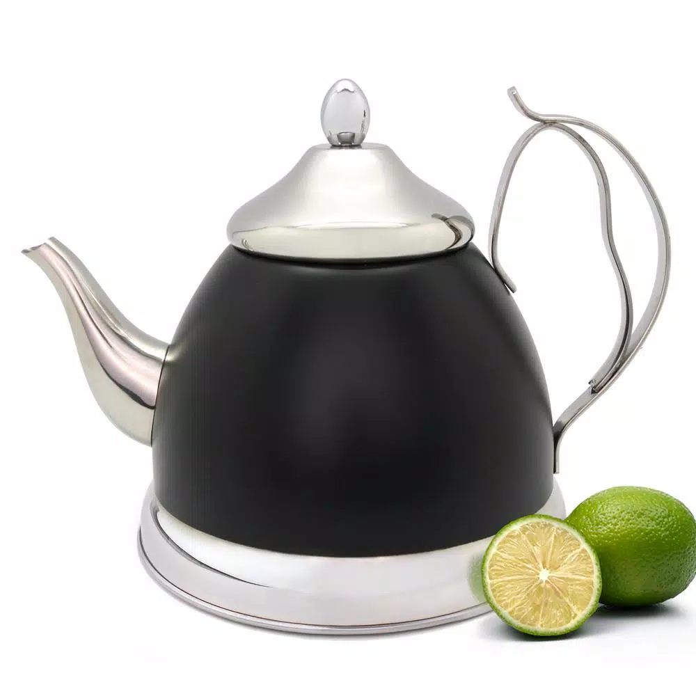 Creative Home Nobili-Tea 2 qt. Opaque Black Stainless Steel Tea Kettle with Removable Infuser Basket