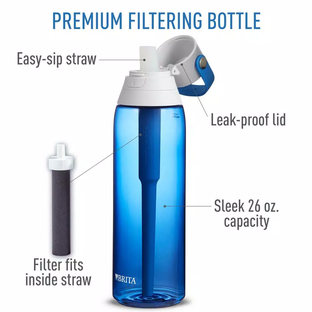 Brita Premium 26 oz. Sapphire Blue Filtering Water Bottle, BPA-Free with 1 Filter