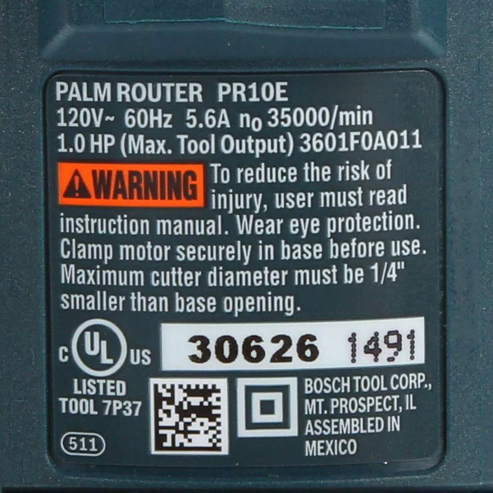 Bosch 1 HP Corded Palm Router, 5.6 Amp, 35,000 RPM, Fixed Base