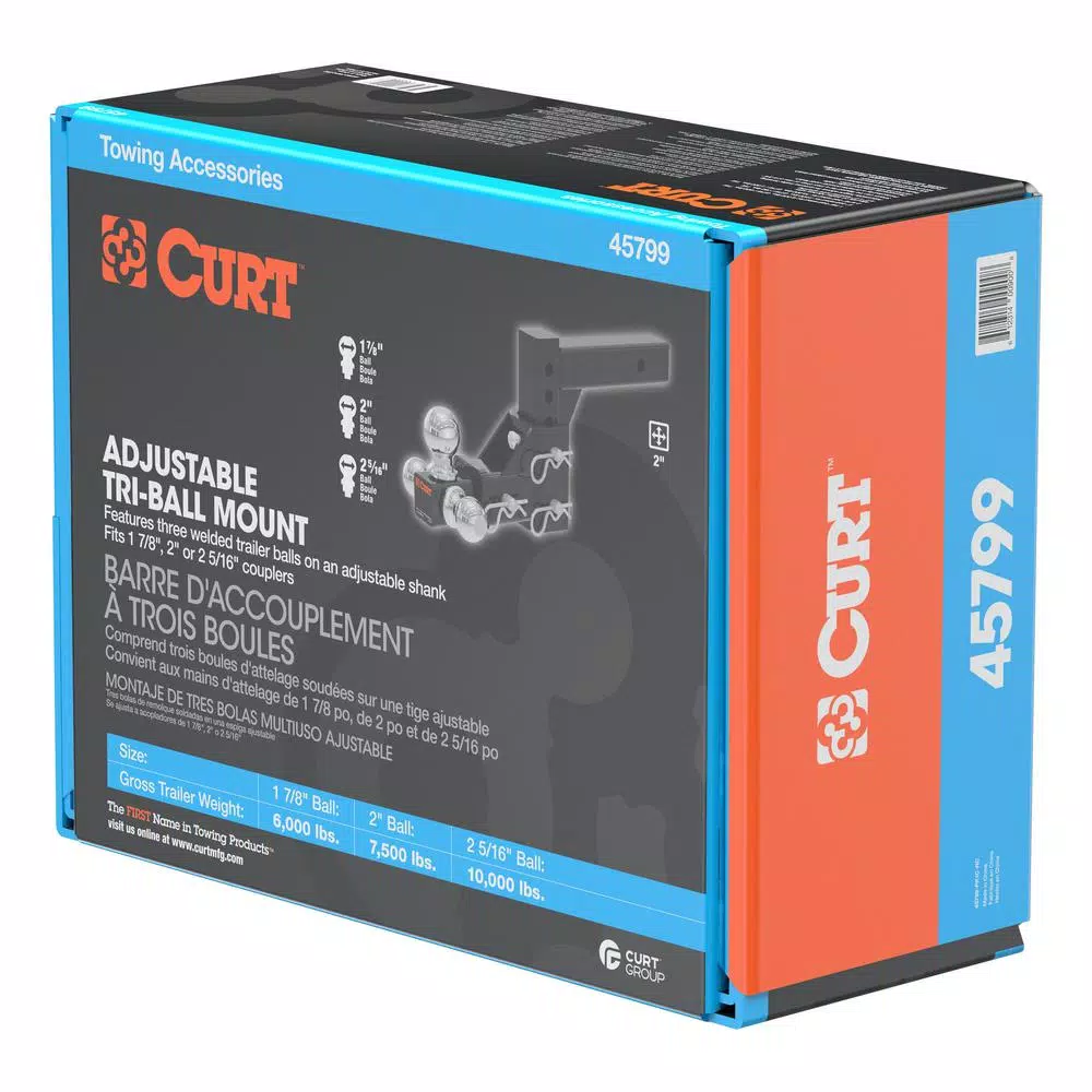 CURT Adjustable Tri-Ball Mount - 2" Receiver, 1-7/8", 2" & 2-5/16" Balls
