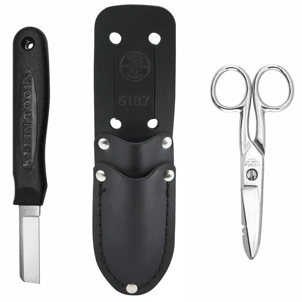 Klein Tools 3-Piece Cable Splicer's Kit with Knife, Electrician's Scissors and Leather Pouch