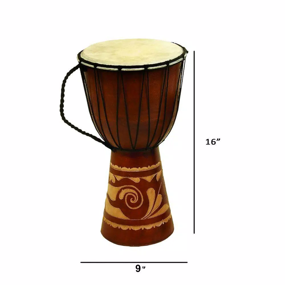 Benzara Toca Wood and Leather Brown Djembe Drum Decorative Musical Instrument