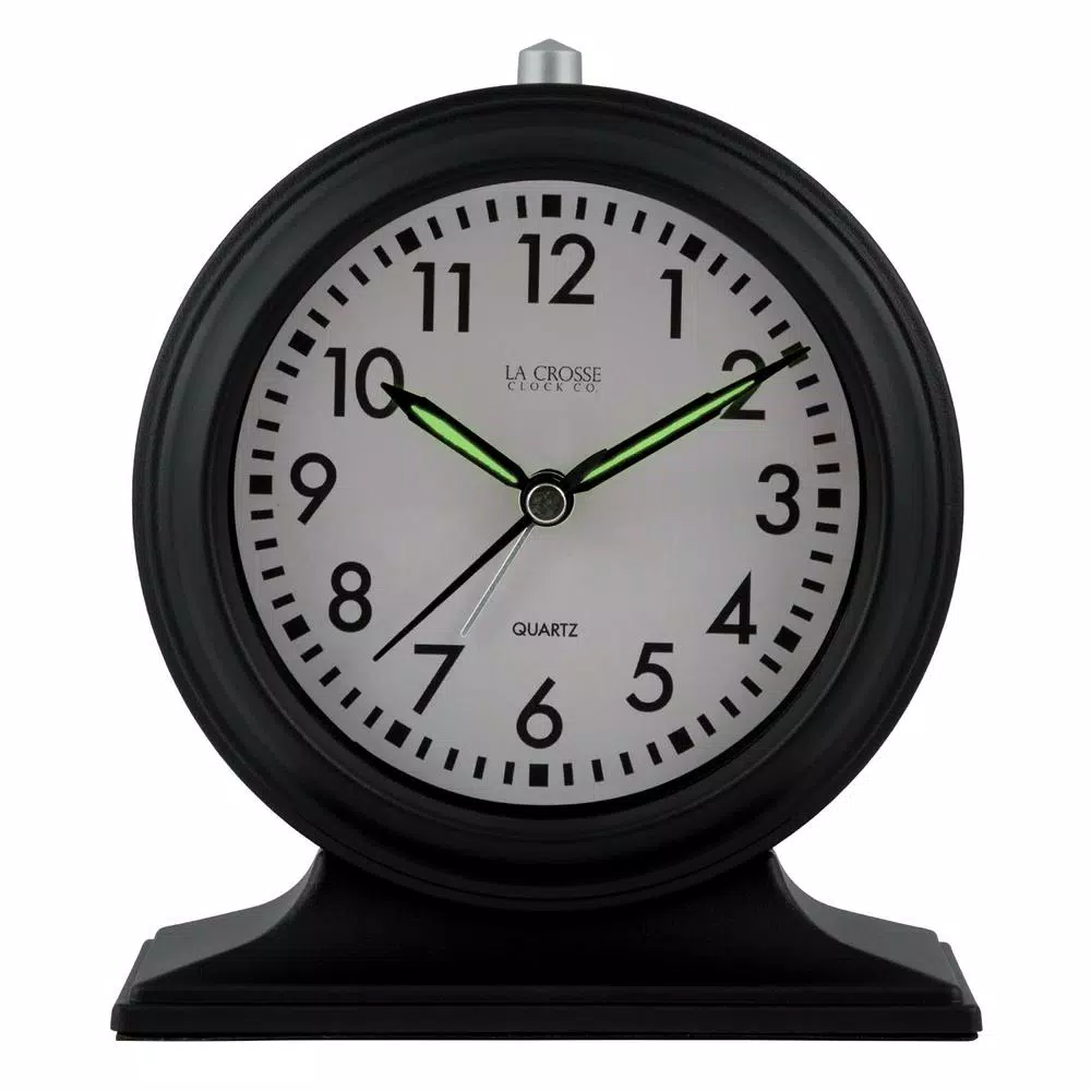 La Crosse Clock Co. Silent Sweep Black Mantel Alarm Clock with Luminous Hands