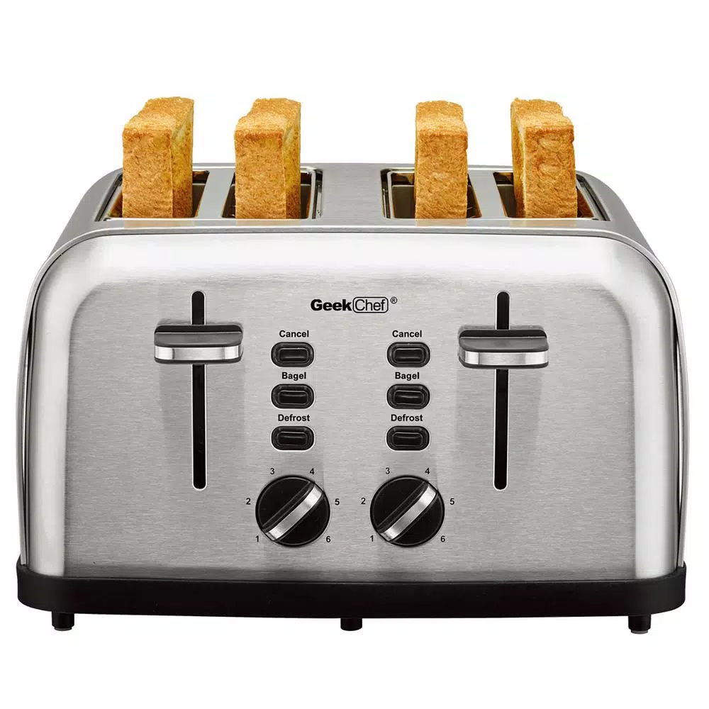 Boyel Living 1500W 4-Slice Wide Slot Toaster with Dual Independent Control Panels, Silver