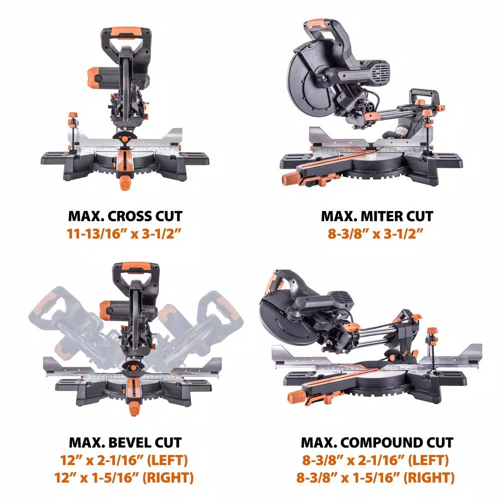 Evolution Power Tools Evolution R255SMSDB+ 10 in. 15 Amp Dual Bevel Sliding Miter Saw with Laser Guide