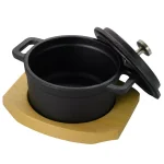Gibson Home Campton 0.30 Qt. Oval Cast Iron Mini Casserole with Lid and Wooden Base thumbnail 1