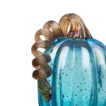 Glitzhome Set of 3 Blue Hand-Blown Glass Pumpkins - Decorative Tabletop Autumn Ornament thumbnail 5